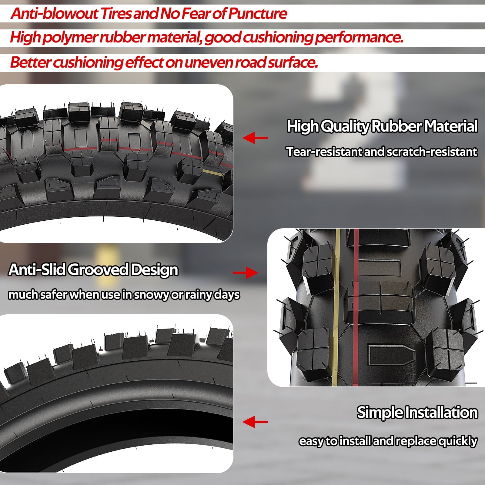Motorcycle Vacuum Tires 100/90-19 Front Fit for Dunlop D404 45605397 Big Wheel